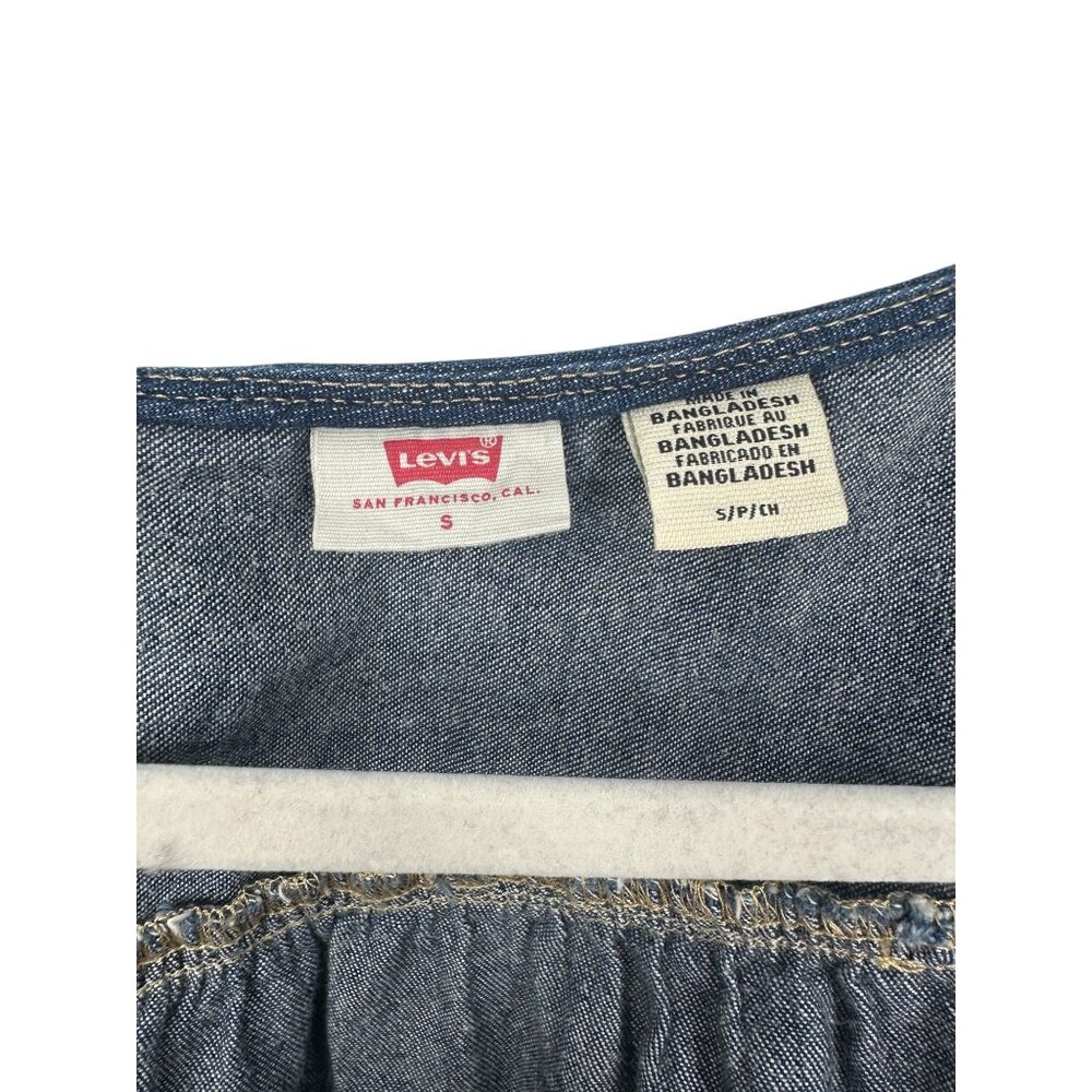 💙 Levi’s Dark Wash Denim Puff Sleeve Crop Blouse Small 💙 - Picture 6 of 8